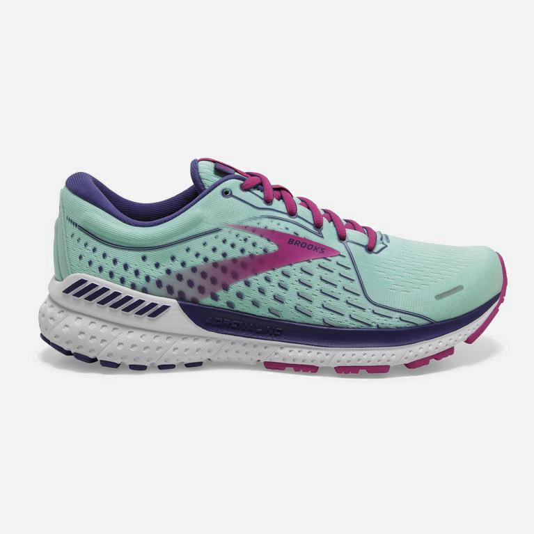 Brooks Adrenaline Gts 21 Hardloopschoenen voor Dames Turquoise /Donkerblauw Blauw/Fuchsie (YLIZE-513